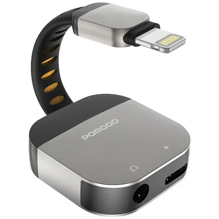 Porodo 2-In-1 Adapter Lightning To 3.5mm Aux Audio & Charging