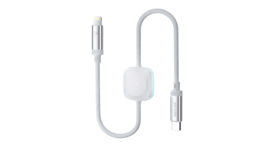 Porodo 2 in 1 C-L 27W Cable with Wireless Watch Charger 1.2M- White
