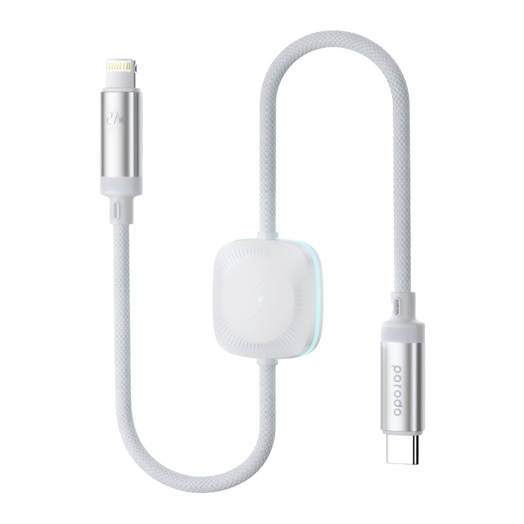 Porodo 2 in 1 C-L 27W Cable with Wireless Watch Charger 1.2M- White