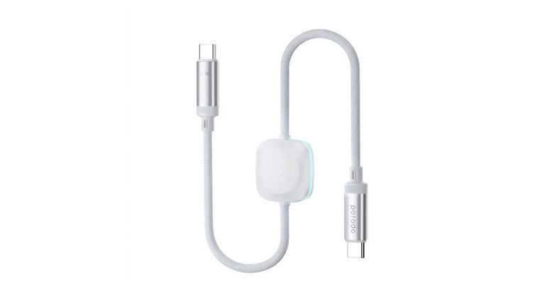 Porodo 2 in 1 USB-C to USB-C 60W Cable with Wireless Watch Charger 1.2M