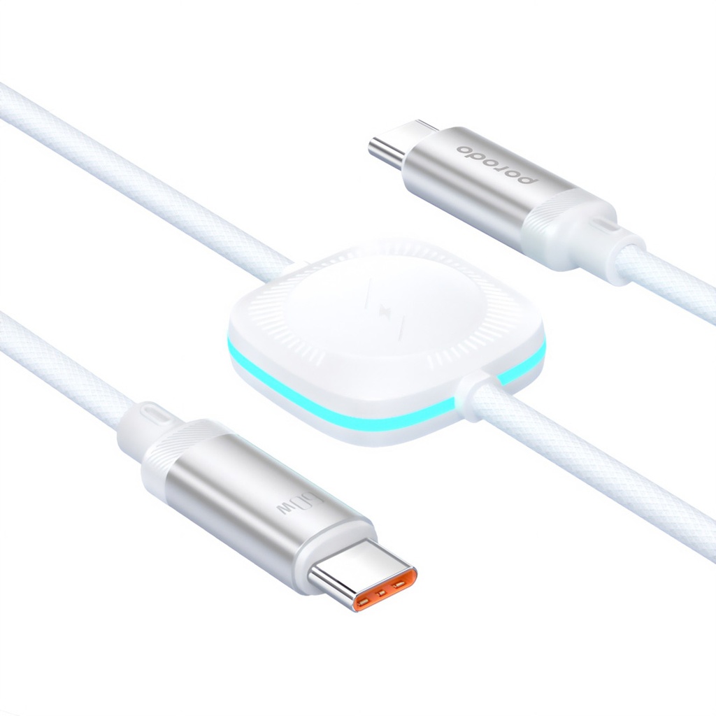 Porodo 2 in 1 USB-C to USB-C 60W Cable with Wireless Watch Charger 1.2M