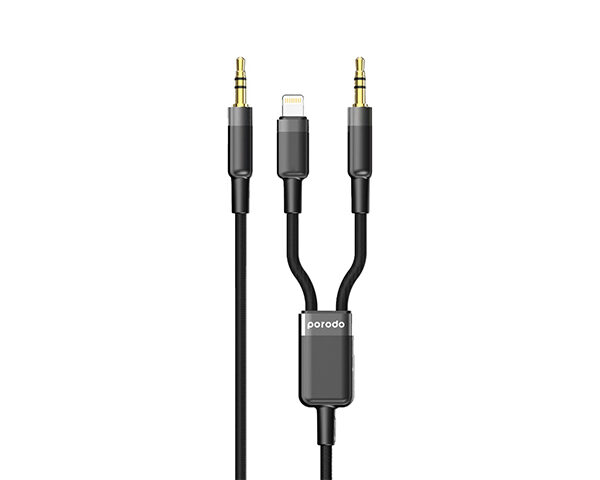 Porodo 2in1 Aux 3.5 to 3.5+Lightning Cable 1.2M