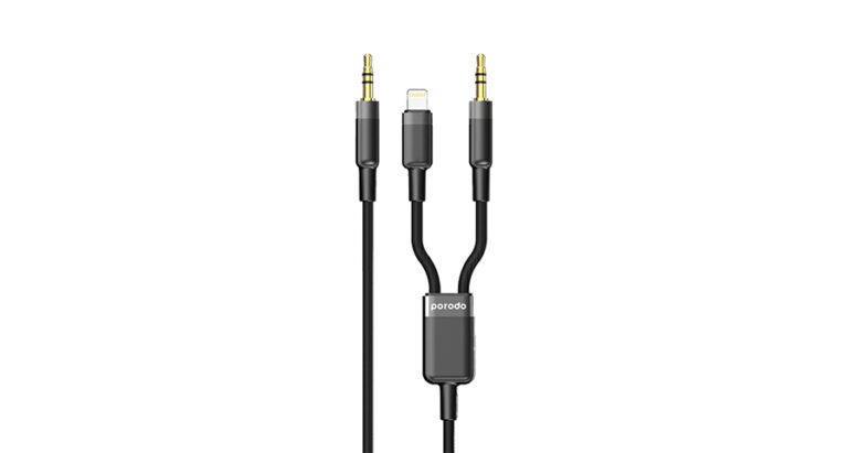 Porodo 2in1 Aux 3.5 to 3.5+Lightning Cable 1.2M