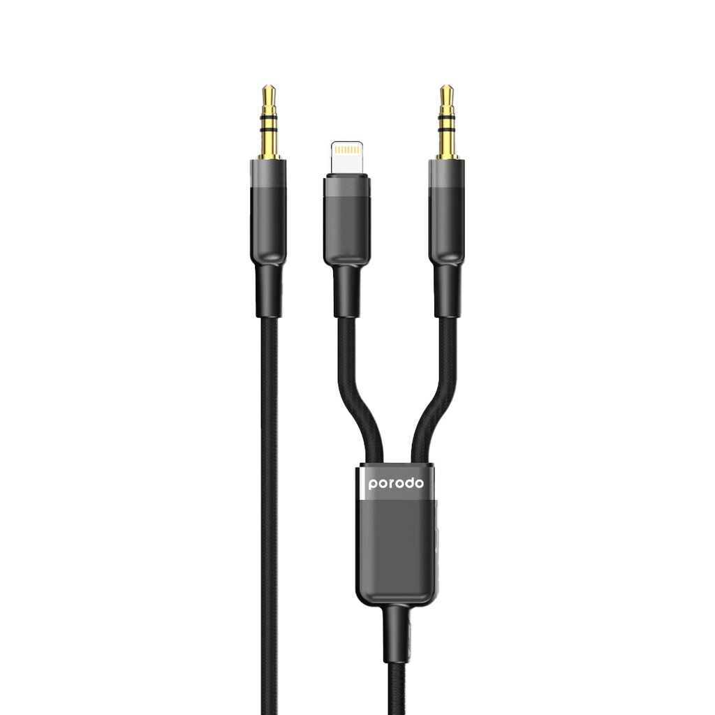 Porodo 2in1 Aux 3.5 to 3.5+Lightning Cable 1.2M