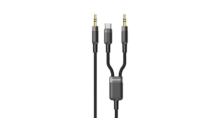 Porodo 2in1 Aux 3.5 to 3.5+typeC Cable 1.2M