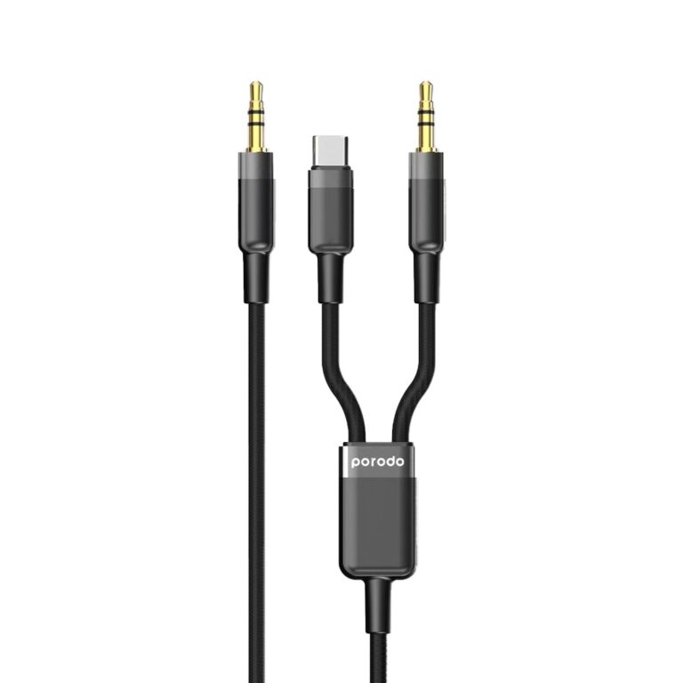 Porodo 2in1 Aux 3.5 to 3.5+typeC Cable 1.2M