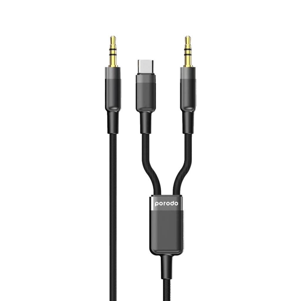 Porodo 2in1 Aux 3.5 to 3.5+typeC Cable 1.2M
