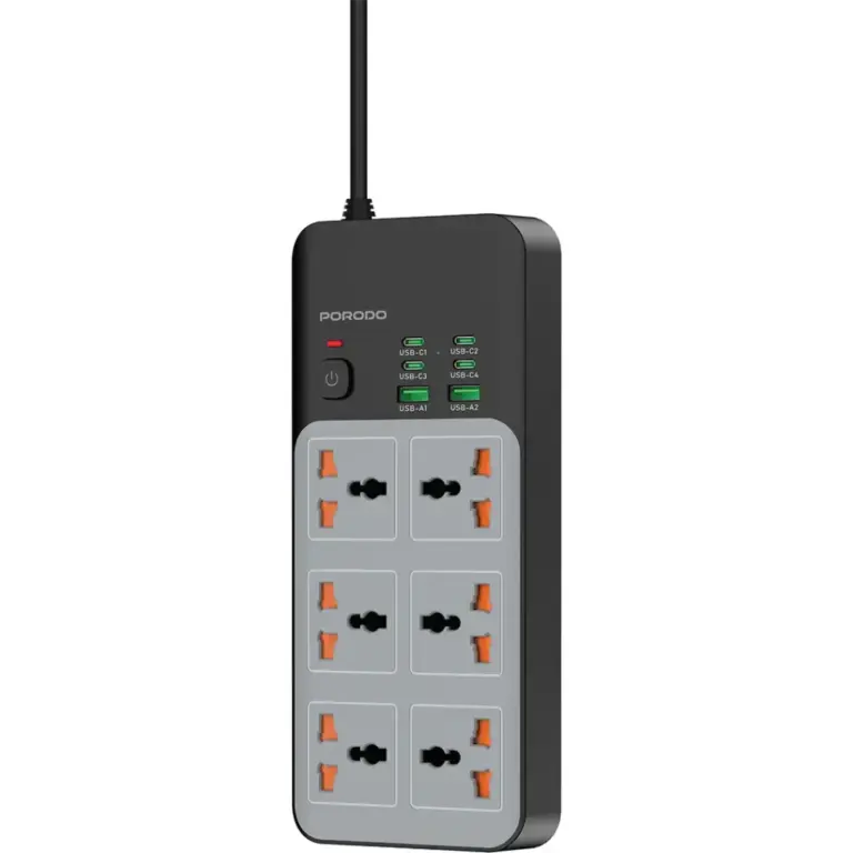 Porodo 3000W | 6AC Universal Power Strip with 6 USB Ports (4C + 2A)