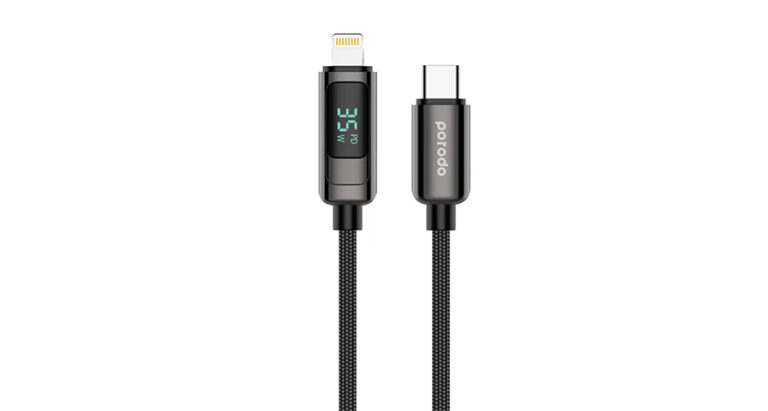 Porodo 35W Braided C to Lightning cable Watts display