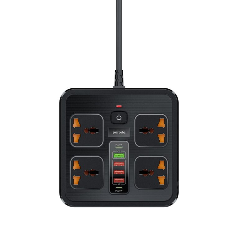 Porodo 3USB-A 2Type-C and 4AC Multiport Socket with UK Plug 3 Meter