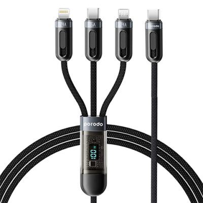 Porodo 3-IN-1 Digital-Display Fast Charging 1.2M Cable C to C+L+M