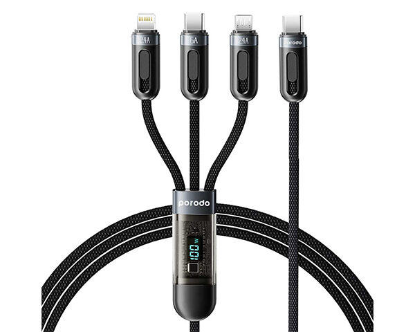Porodo 3-IN-1 Digital-Display Fast Charging 1.2M Cable C to C+L+M