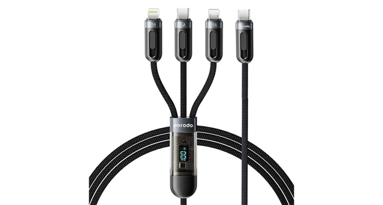 Porodo 3-IN-1 Digital-Display Fast Charging 1.2M Cable C to C+L+M