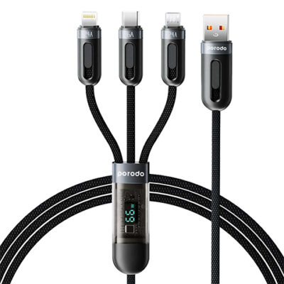 Porodo 3-IN-1 Digital-Display Fast Charging 1.2M Cable A to C+L+M