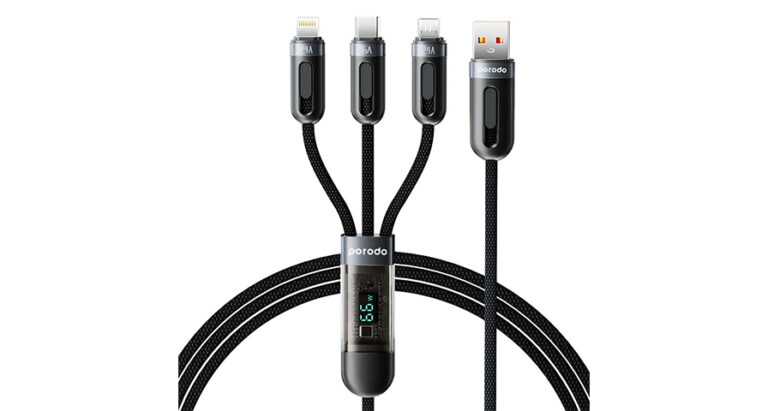Porodo 3-IN-1 Digital-Display Fast Charging 1.2M Cable A to C+L+M