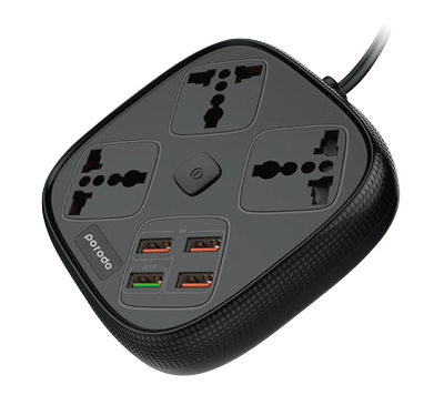 Porodo 3 USB Port 3A + 1 QC 3.0 with 3 Universal Power Sockets 10A