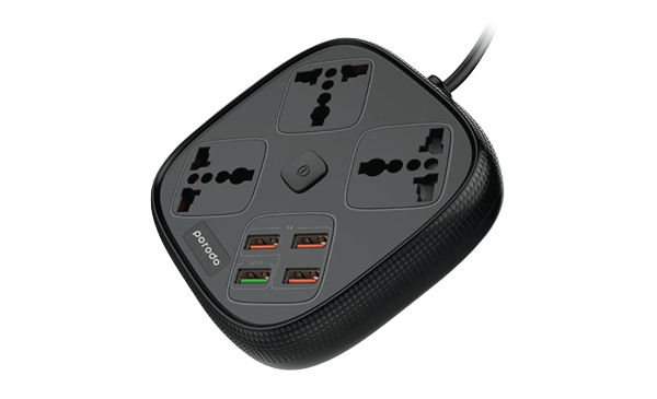 Porodo 3 USB Port 3A + 1 QC 3.0 with 3 Universal Power Sockets 10A