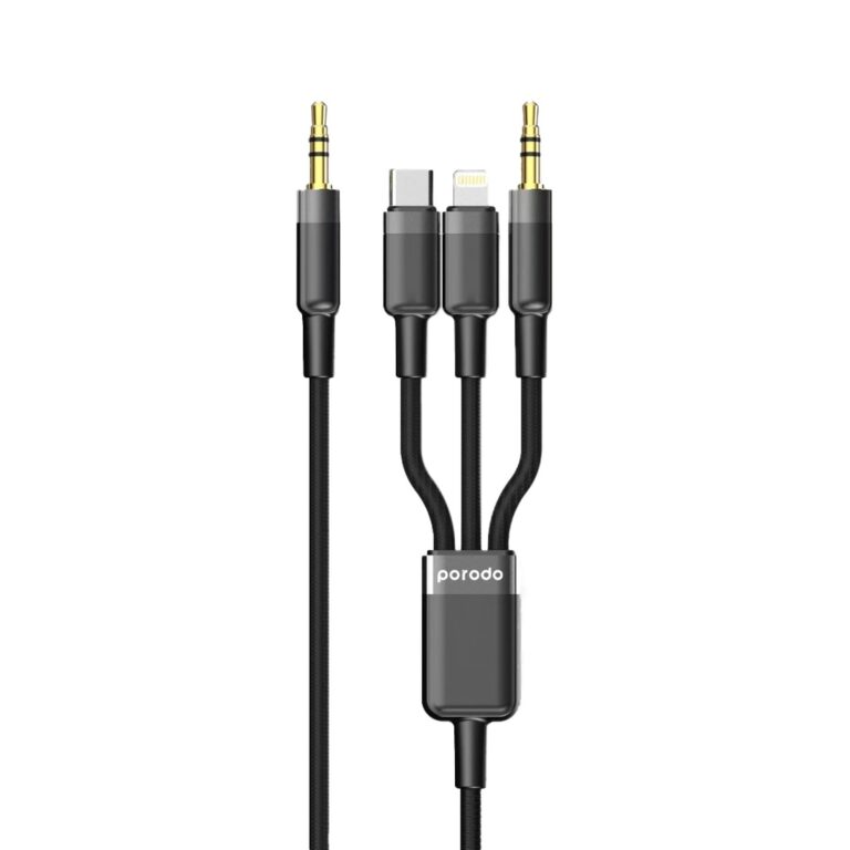 Porodo 3in1 Aux 3.5 to 3.5+C+Lightning Cable 1.2M