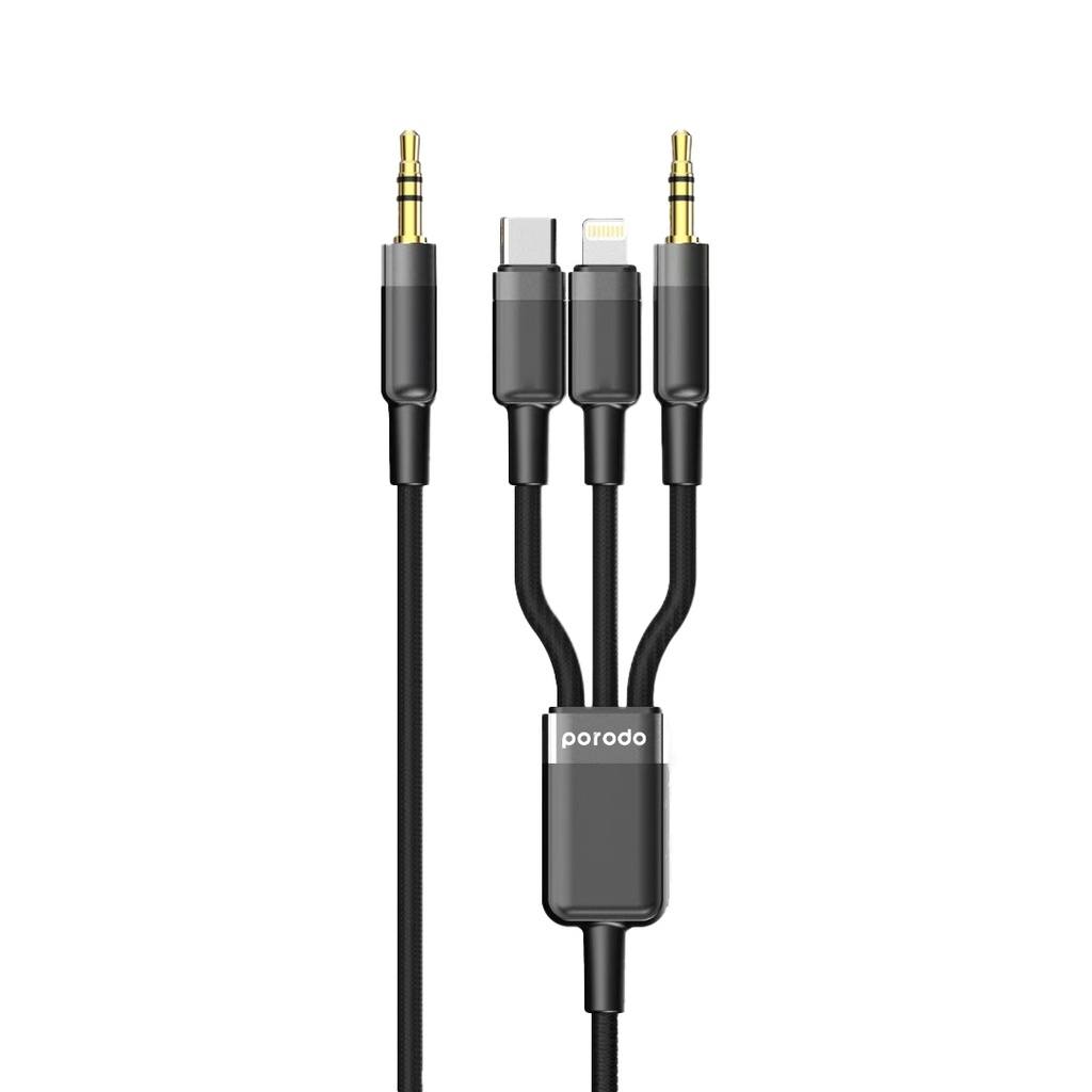 Porodo 3in1 Aux 3.5 to 3.5+C+Lightning Cable 1.2M