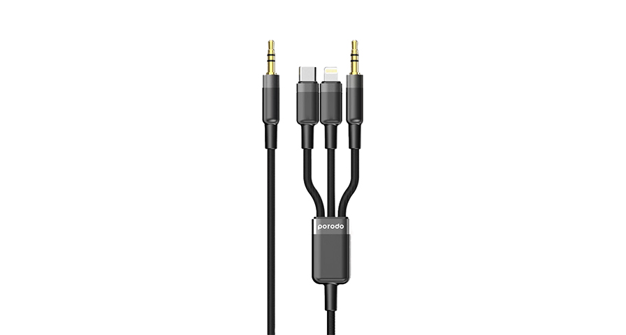 Porodo 3in1 Aux 3.5 to 3.5+C+Lightning Cable 1.2M