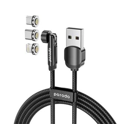 Porodo 3in1 TPE Cable with Rotatable Head for Micro + Lightning + Type-C