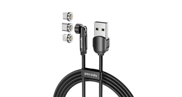 Porodo 3in1 TPE Cable with Rotatable Head for Micro + Lightning + Type-C