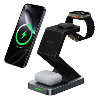 Porodo 4-In-1 Powerdock Wireless Charging Station with 360° Adjustable Viewing