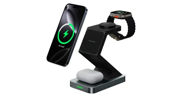 Porodo 4-In-1 Powerdock Wireless Charging Station with 360° Adjustable Viewing