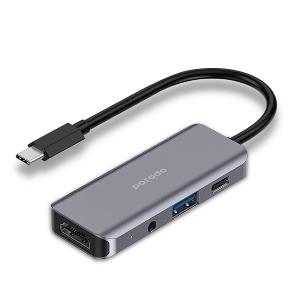 Porodo 4in1 USB-C Hub Type-C PD 100W HDMI USB 3.5mm Aux