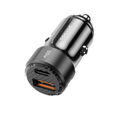 Porodo 50W Dual Port Car Charger PD 20W QC 30W with C to Lightning Cable