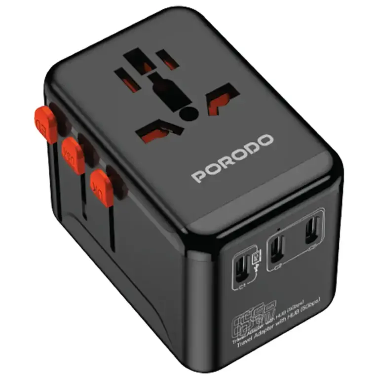 Porodo 5Gbps USB HUB Universal Travel Adapter 65W GaN Charger