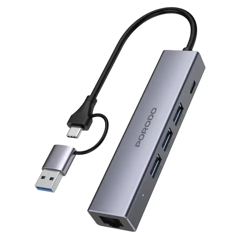 Porodo 5-IN-1 Multi-Port Hub PD Charging & 5Gbps Transfer Rate