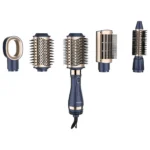 Porodo 5-In-1 Hot Air Brush Styling Set with Straightening & Curling Tool - Blue & Gold