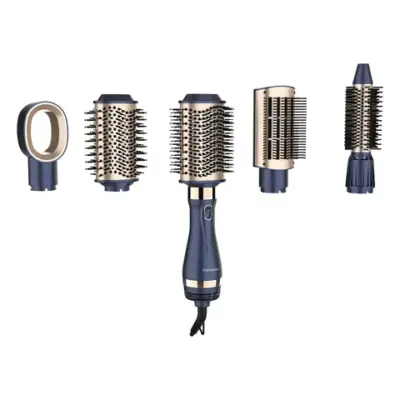 Porodo 5-In-1 Hot Air Brush Styling Set with Straightening & Curling Tool - Blue & Gold