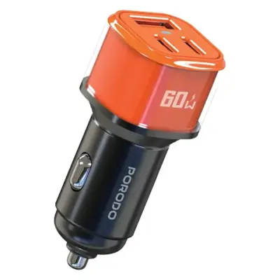 Porodo 60W Averin Multi-Port Car Charger with Aluminum Alloy Housing - Orange