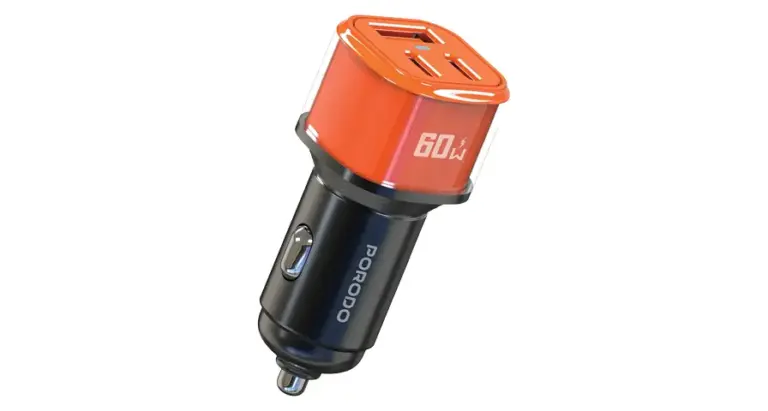 Porodo 60W Averin Multi-Port Car Charger with Aluminum Alloy Housing - Orange