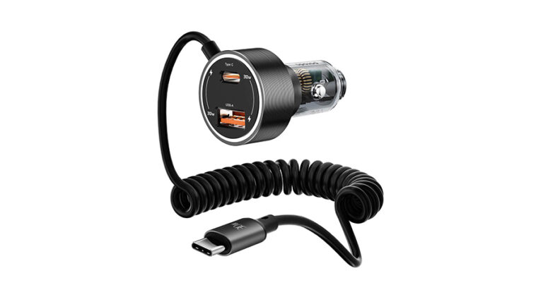 Porodo 60W Transparent Dual Port Car Charger PD 30W QC 18W with Coil- Black
