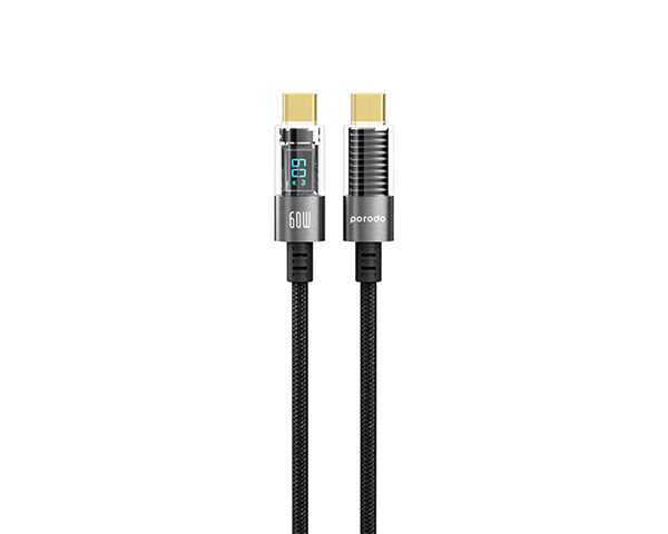 Porodo 60W Type-C to Type-C Braided Cable with PD Display 1.2M