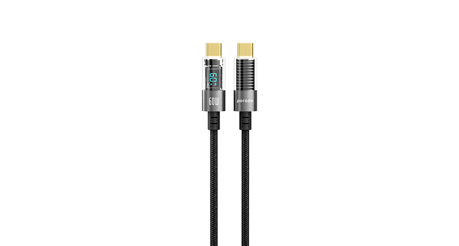Porodo 60W Type-C to Type-C Braided Cable with PD Display 1.2M