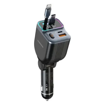 Porodo 65W Car Charger Dual Retractable Cable