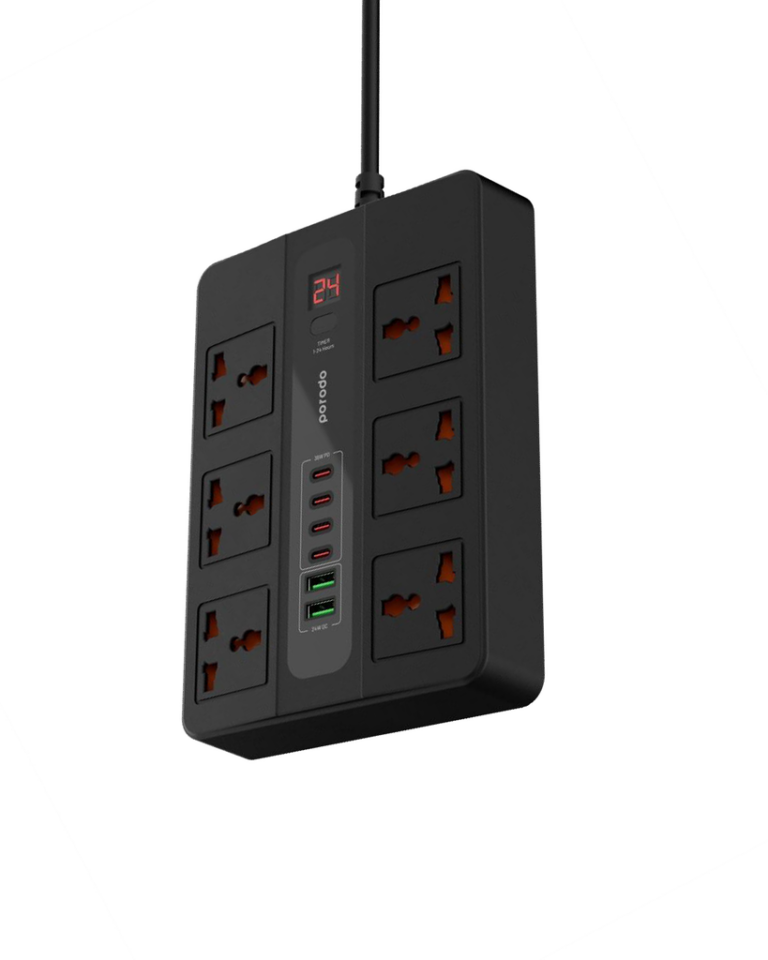 Porodo 6 AC 2 USB-A 24W & 4 USB-C PD 36W Multi-Port Super Hub 3M 3000W UK