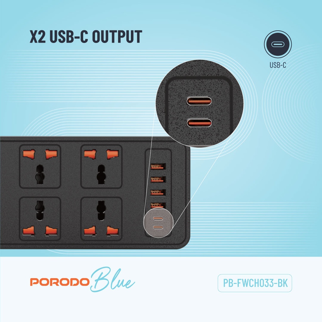 Porodo 6 AC 5 USB & USB-C PD Multiport Socket