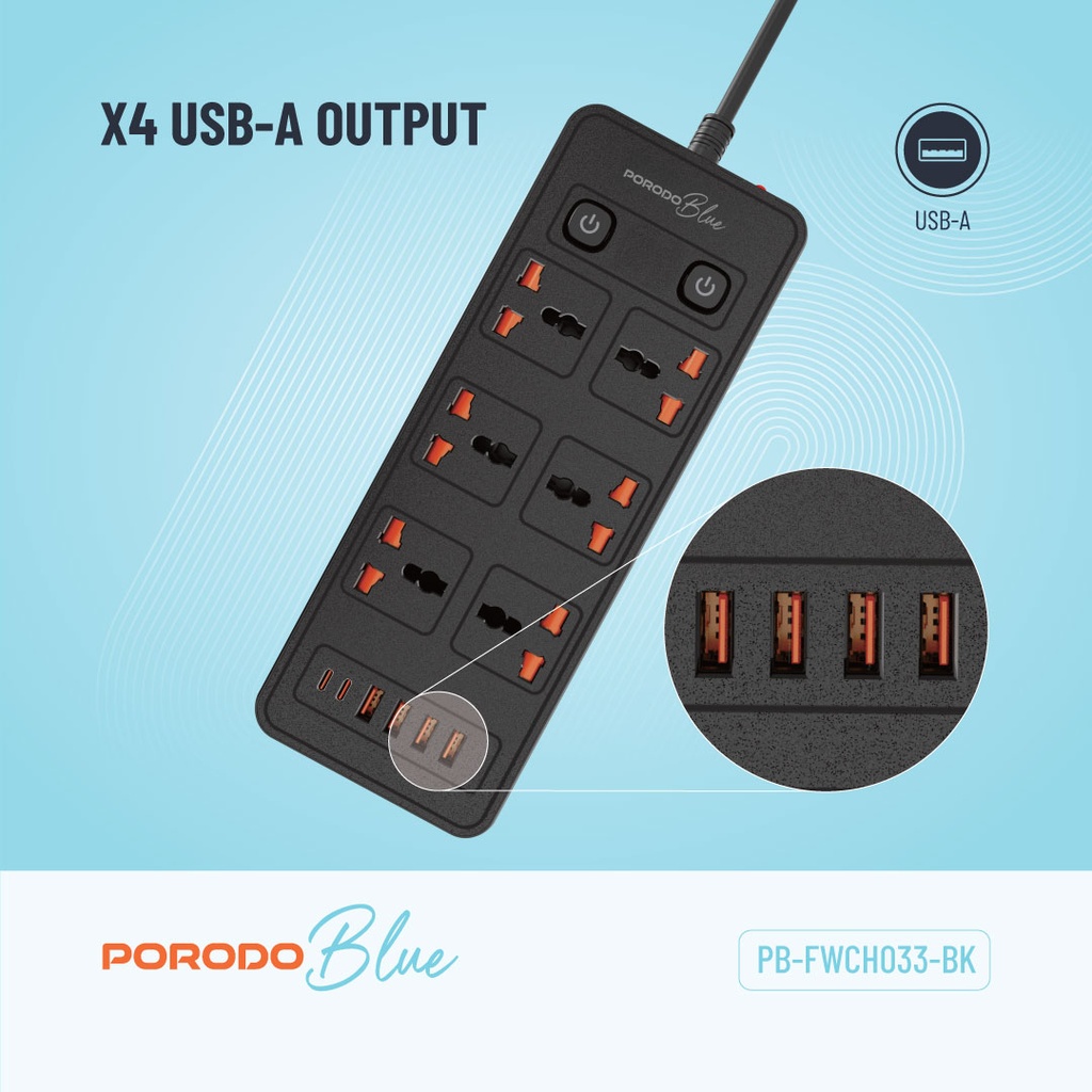 Porodo 6 AC 5 USB & USB-C PD Multiport Socket