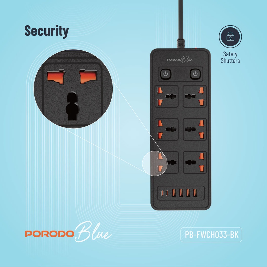 Porodo 6 AC 5 USB & USB-C PD Multiport Socket