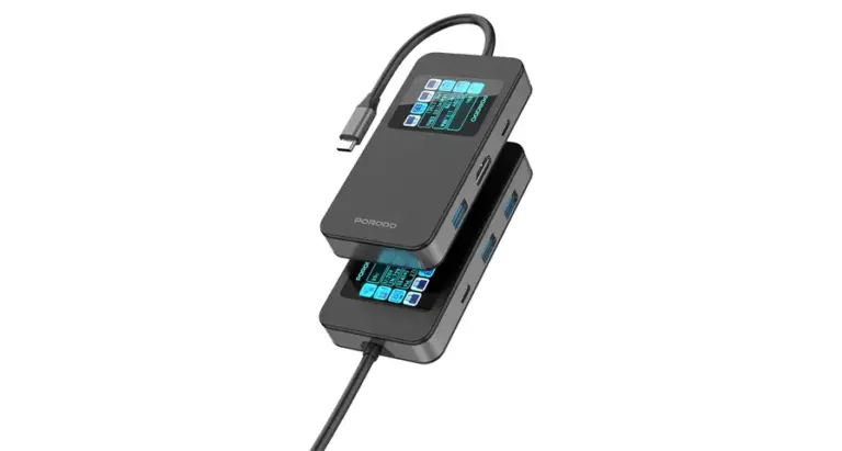 Porodo 6-In-1 Multi-Port USB-C Hub with Smart Digital Display