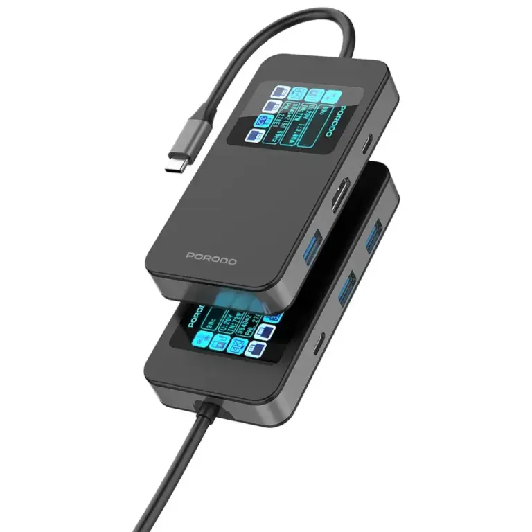 Porodo 6-In-1 Multi-Port USB-C Hub with Smart Digital Display