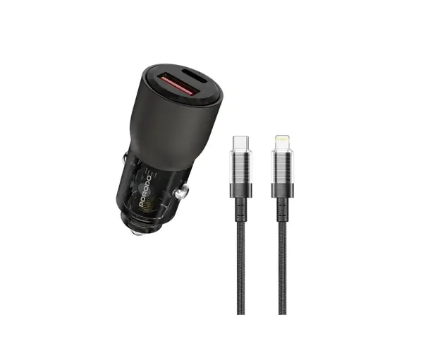 Porodo 95W Car Charger Transparent With 0.9M Lightning Cable