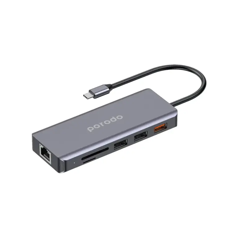 Porodo 9in1 USB-C Hub Type-C PD 100W HDMI Ethernet USB SD Card 3.5mm Aux