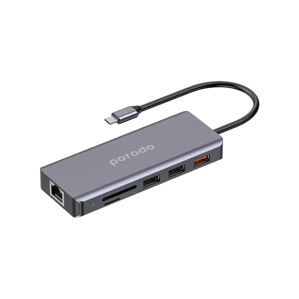 Porodo 9in1 USB-C Hub Type-C PD 100W HDMI Ethernet USB SD Card 3.5mm Aux