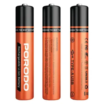 Porodo AA Li-Ion Battery USB-A Rechargeable 4-Pack - Orange